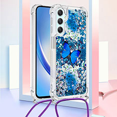 Funda Silicona Carcasa Goma Bling-Bling con Acollador Cordon Lanyard YB2 para Samsung Galaxy A24 4G Azul