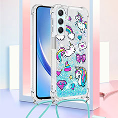 Funda Silicona Carcasa Goma Bling-Bling con Acollador Cordon Lanyard YB2 para Samsung Galaxy A24 4G Azul Cielo