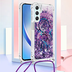 Funda Silicona Carcasa Goma Bling-Bling con Acollador Cordon Lanyard YB2 para Samsung Galaxy A24 4G Morado