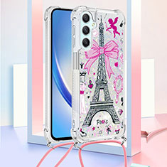 Funda Silicona Carcasa Goma Bling-Bling con Acollador Cordon Lanyard YB2 para Samsung Galaxy A24 4G Rosa