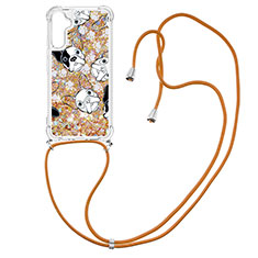 Funda Silicona Carcasa Goma Bling-Bling con Acollador Cordon Lanyard YB2 para Samsung Galaxy A34 5G Oro