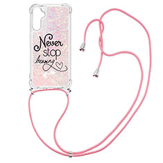 Funda Silicona Carcasa Goma Bling-Bling con Acollador Cordon Lanyard YB2 para Samsung Galaxy A34 5G Rosa