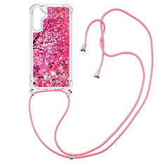 Funda Silicona Carcasa Goma Bling-Bling con Acollador Cordon Lanyard YB2 para Samsung Galaxy A34 5G Rosa Roja