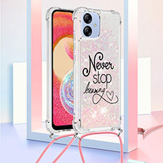 Funda Silicona Carcasa Goma Bling-Bling con Acollador Cordon Lanyard YB2 para Samsung Galaxy F04 Rosa