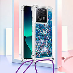 Funda Silicona Carcasa Goma Bling-Bling con Acollador Cordon Lanyard YB2 para Xiaomi Mi 13T 5G Azul