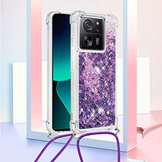 Funda Silicona Carcasa Goma Bling-Bling con Acollador Cordon Lanyard YB2 para Xiaomi Mi 13T 5G Morado