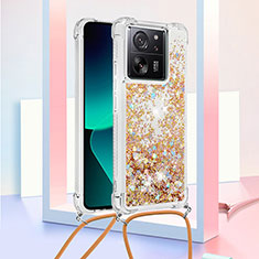 Funda Silicona Carcasa Goma Bling-Bling con Acollador Cordon Lanyard YB2 para Xiaomi Mi 13T Pro 5G Oro