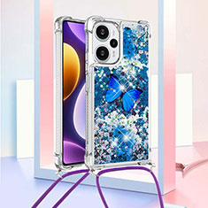 Funda Silicona Carcasa Goma Bling-Bling con Acollador Cordon Lanyard YB2 para Xiaomi Poco F5 5G Azul