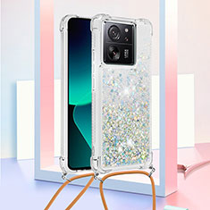 Funda Silicona Carcasa Goma Bling-Bling con Acollador Cordon Lanyard YB2 para Xiaomi Redmi K60 Ultra 5G Plata