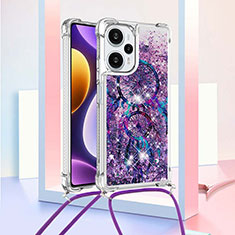 Funda Silicona Carcasa Goma Bling-Bling con Acollador Cordon Lanyard YB2 para Xiaomi Redmi Note 12 Turbo 5G Morado