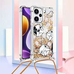 Funda Silicona Carcasa Goma Bling-Bling con Acollador Cordon Lanyard YB2 para Xiaomi Redmi Note 12 Turbo 5G Oro