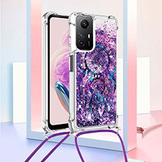 Funda Silicona Carcasa Goma Bling-Bling con Acollador Cordon Lanyard YB2 para Xiaomi Redmi Note 12S Morado