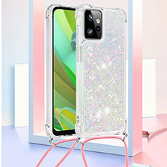 Funda Silicona Carcasa Goma Bling-Bling con Acollador Cordon Lanyard YB3 para Motorola Moto G Power 5G (2023) Plata