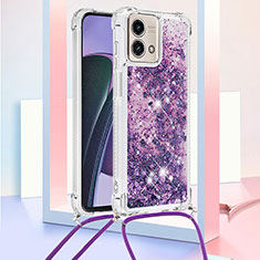 Funda Silicona Carcasa Goma Bling-Bling con Acollador Cordon Lanyard YB3 para Motorola Moto G Stylus (2023) 4G Morado