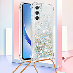 Funda Silicona Carcasa Goma Bling-Bling con Acollador Cordon Lanyard YB3 para Samsung Galaxy A24 4G Azul Claro