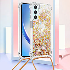 Funda Silicona Carcasa Goma Bling-Bling con Acollador Cordon Lanyard YB3 para Samsung Galaxy A25 5G Oro