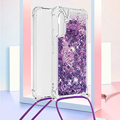 Funda Silicona Carcasa Goma Bling-Bling con Acollador Cordon Lanyard YB3 para Samsung Galaxy A34 5G Morado