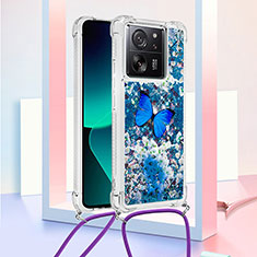 Funda Silicona Carcasa Goma Bling-Bling con Acollador Cordon Lanyard YB3 para Xiaomi Mi 13T 5G Azul