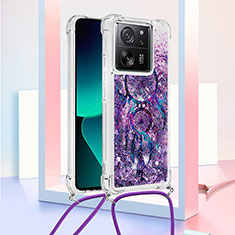 Funda Silicona Carcasa Goma Bling-Bling con Acollador Cordon Lanyard YB3 para Xiaomi Mi 13T 5G Morado