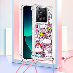 Funda Silicona Carcasa Goma Bling-Bling con Acollador Cordon Lanyard YB3 para Xiaomi Mi 13T 5G Purpura Claro