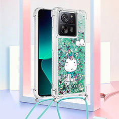 Funda Silicona Carcasa Goma Bling-Bling con Acollador Cordon Lanyard YB3 para Xiaomi Mi 13T 5G Verde