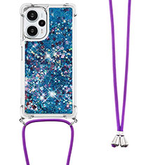 Funda Silicona Carcasa Goma Bling-Bling con Acollador Cordon Lanyard YB3 para Xiaomi Poco F5 5G Azul