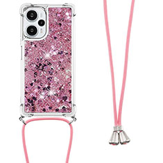 Funda Silicona Carcasa Goma Bling-Bling con Acollador Cordon Lanyard YB3 para Xiaomi Poco F5 5G Purpura Claro