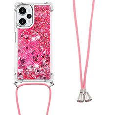 Funda Silicona Carcasa Goma Bling-Bling con Acollador Cordon Lanyard YB3 para Xiaomi Poco F5 5G Rojo