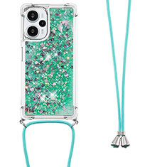 Funda Silicona Carcasa Goma Bling-Bling con Acollador Cordon Lanyard YB3 para Xiaomi Poco F5 5G Verde