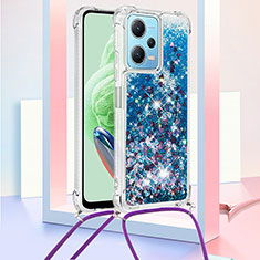 Funda Silicona Carcasa Goma Bling-Bling con Acollador Cordon Lanyard YB3 para Xiaomi Poco X5 5G Azul