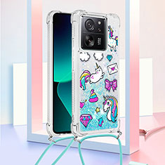 Funda Silicona Carcasa Goma Bling-Bling con Acollador Cordon Lanyard YB3 para Xiaomi Redmi K60 Ultra 5G Azul Cielo