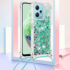 Funda Silicona Carcasa Goma Bling-Bling con Acollador Cordon Lanyard YB3 para Xiaomi Redmi Note 12 5G Verde