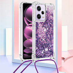 Funda Silicona Carcasa Goma Bling-Bling con Acollador Cordon Lanyard YB3 para Xiaomi Redmi Note 12 Pro 5G Morado