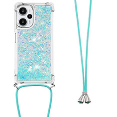 Funda Silicona Carcasa Goma Bling-Bling con Acollador Cordon Lanyard YB3 para Xiaomi Redmi Note 12 Turbo 5G Azul Cielo