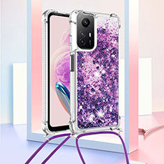 Funda Silicona Carcasa Goma Bling-Bling con Acollador Cordon Lanyard YB3 para Xiaomi Redmi Note 12S Morado