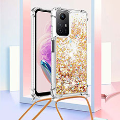 Funda Silicona Carcasa Goma Bling-Bling con Acollador Cordon Lanyard YB3 para Xiaomi Redmi Note 12S Oro