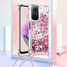 Funda Silicona Carcasa Goma Bling-Bling con Acollador Cordon Lanyard YB3 para Xiaomi Redmi Note 12S Purpura Claro