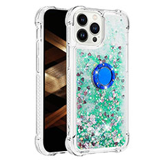 Funda Silicona Carcasa Goma Bling-Bling con Anillo de dedo Soporte S01 para Apple iPhone 13 Pro Max Verde