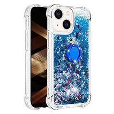 Funda Silicona Carcasa Goma Bling-Bling con Anillo de dedo Soporte S01 para Apple iPhone 14 Azul