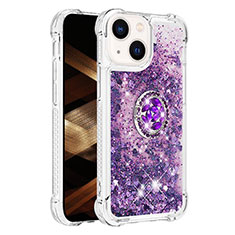 Funda Silicona Carcasa Goma Bling-Bling con Anillo de dedo Soporte S01 para Apple iPhone 14 Plus Morado