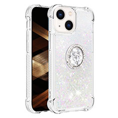 Funda Silicona Carcasa Goma Bling-Bling con Anillo de dedo Soporte S01 para Apple iPhone 14 Plus Plata