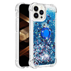 Funda Silicona Carcasa Goma Bling-Bling con Anillo de dedo Soporte S01 para Apple iPhone 14 Pro Azul