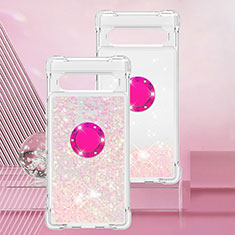 Funda Silicona Carcasa Goma Bling-Bling con Anillo de dedo Soporte S01 para Google Pixel 7a 5G Rosa