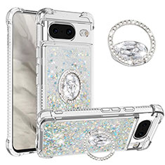 Funda Silicona Carcasa Goma Bling-Bling con Anillo de dedo Soporte S01 para Google Pixel 8 5G Plata