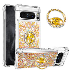 Funda Silicona Carcasa Goma Bling-Bling con Anillo de dedo Soporte S01 para Google Pixel 8 Pro 5G Oro