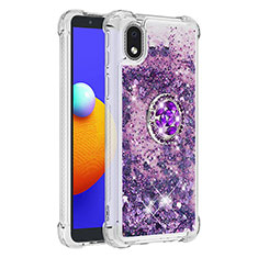 Funda Silicona Carcasa Goma Bling-Bling con Anillo de dedo Soporte S01 para Samsung Galaxy A01 Core Morado