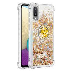 Funda Silicona Carcasa Goma Bling-Bling con Anillo de dedo Soporte S01 para Samsung Galaxy A02 Oro