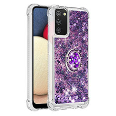 Funda Silicona Carcasa Goma Bling-Bling con Anillo de dedo Soporte S01 para Samsung Galaxy A02s Morado