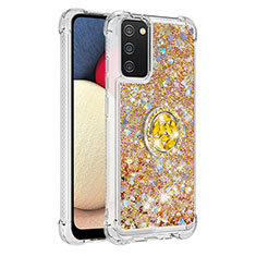 Funda Silicona Carcasa Goma Bling-Bling con Anillo de dedo Soporte S01 para Samsung Galaxy A02s Oro