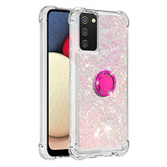 Funda Silicona Carcasa Goma Bling-Bling con Anillo de dedo Soporte S01 para Samsung Galaxy A03s Rosa